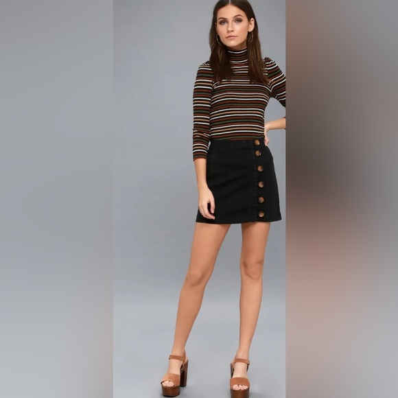 *EUC* Free People / Little Daisies Button Front Denim Mini Skirt / Black / 10 - Picture 3 of 12